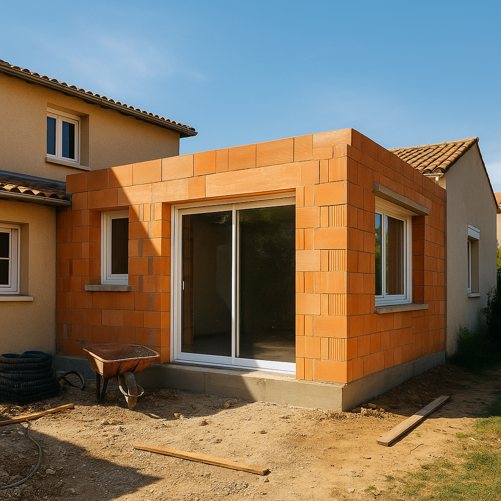 Extension de maison moderne réalisée dans le Var avec DPconstruction83, spécialisée en agrandissement sur-mesure