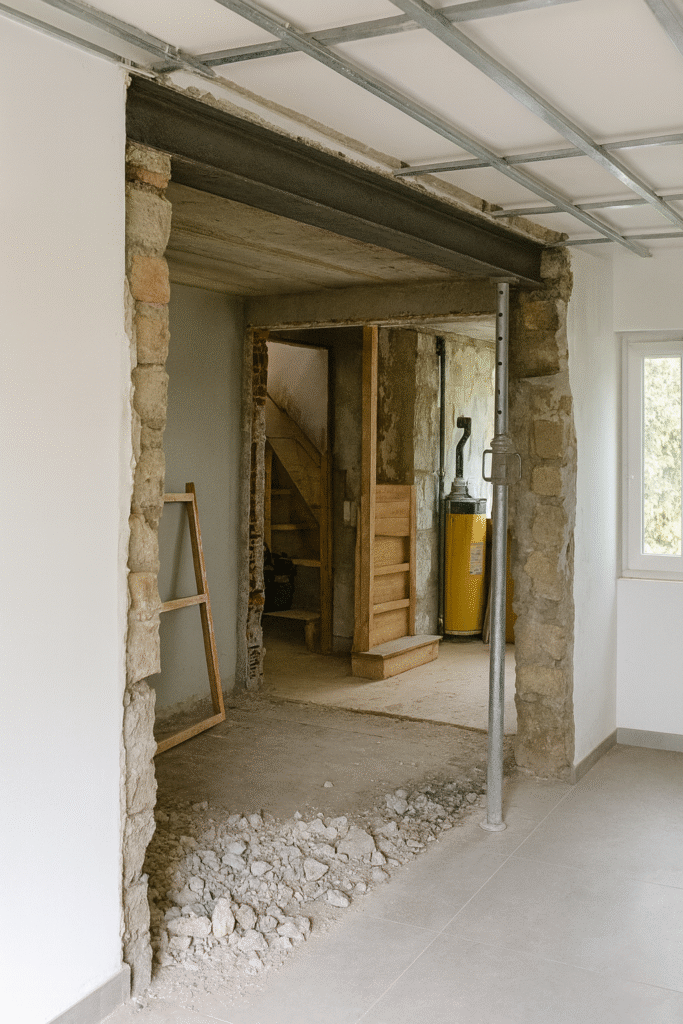 Création d’une ouverture avec linteau IPN dans un mur porteur en pierre à La Garde (Var)